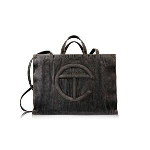 Large black Telfar denim shopping bag